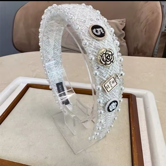 Accessories - NWT White Sparkling Headband with Camellia Flower